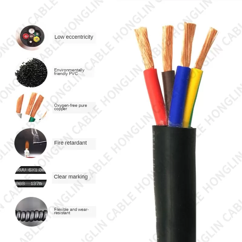 Flexible Soft Electrical Power Cable RV RVV Copper 0.5mm 0.75mm 1mm 1.5mm 2mm 2.5mm 4mm 6mm OEM Insulated wire cables housed