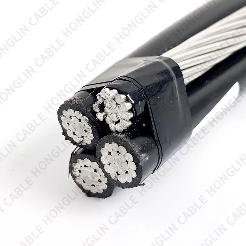 600/1000V XLPE/PE 4*70mm Overhead Triplex Service Drop Wire ABC Cable with Bare AAC AAAC ACSR Load Carrying Line