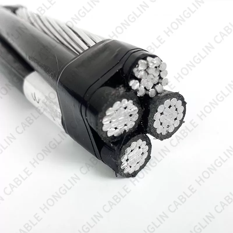 600/1000V XLPE/PE 4*70mm Overhead Triplex Service Drop Wire ABC Cable with Bare AAC AAAC ACSR Load Carrying Line