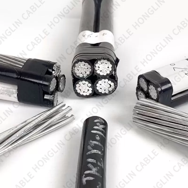 600/1000V XLPE/PE 4*70mm Overhead Triplex Service Drop Wire ABC Cable with Bare AAC AAAC ACSR Load Carrying Line